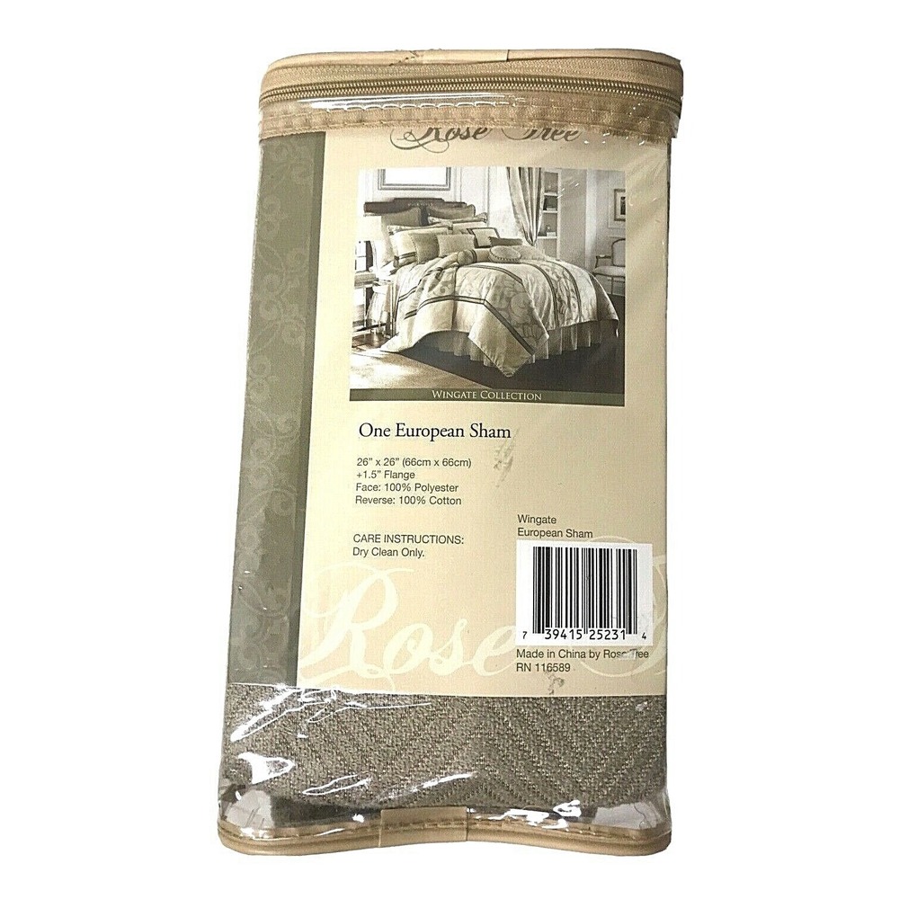 Rose Tree Wingate European Pillow Sham Cover 26" X 26" Square Beige Tan - New